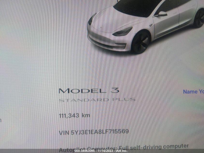 2020 TESLA MODEL 3 STANDARD RANGE PLUS - 5YJ3E1EA8LF715569