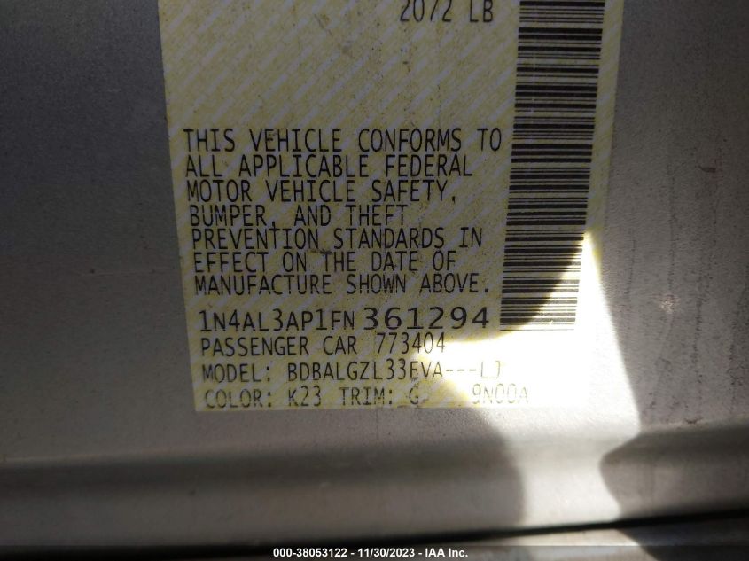 2015 NISSAN ALTIMA 2.5/S/SV/SL - 1N4AL3AP1FN361294