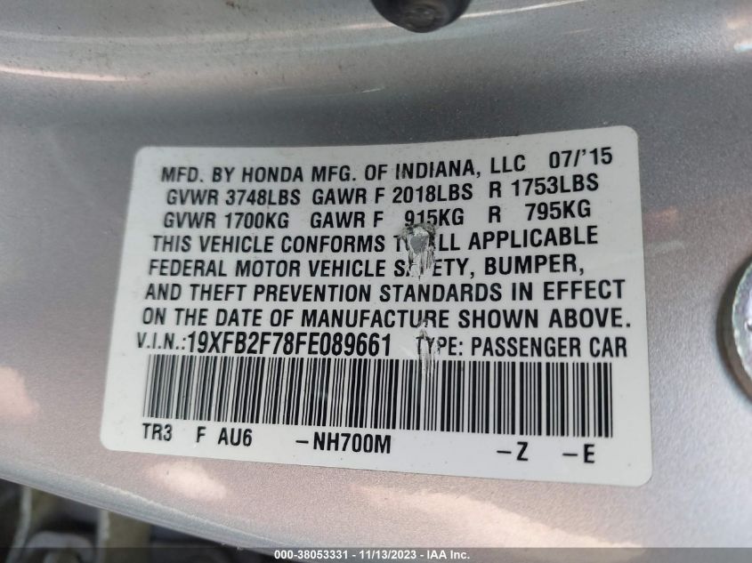 2015 HONDA CIVIC SE - 19XFB2F78FE089661