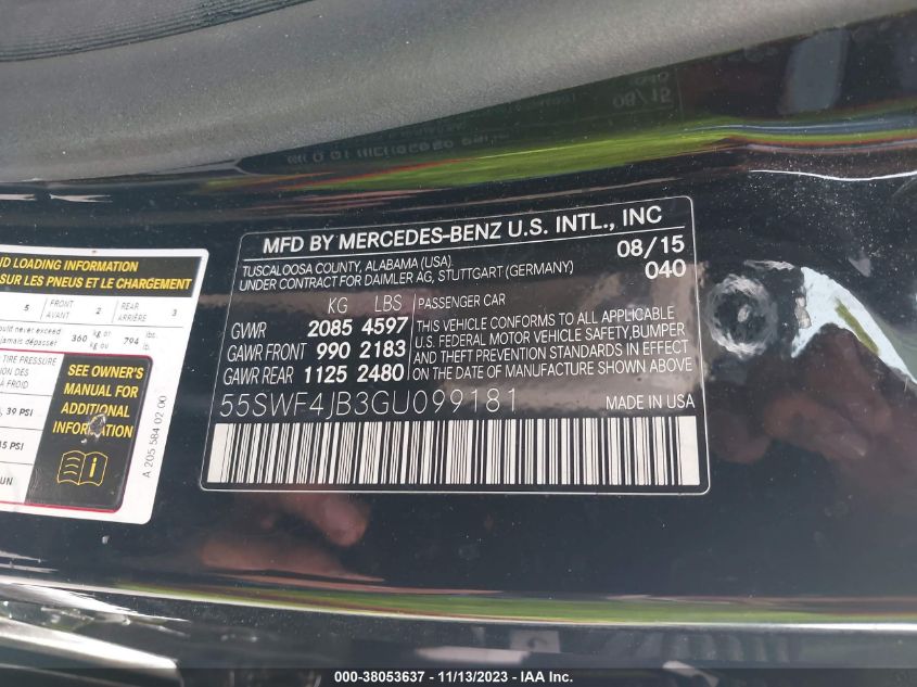 2016 MERCEDES-BENZ C 300 55SWF4JB3GU09918