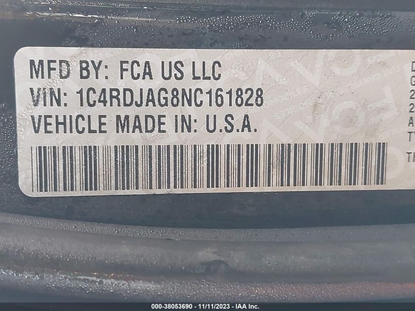 2022 DODGE DURANGO SXT AWD - 1C4RDJAG8NC161828