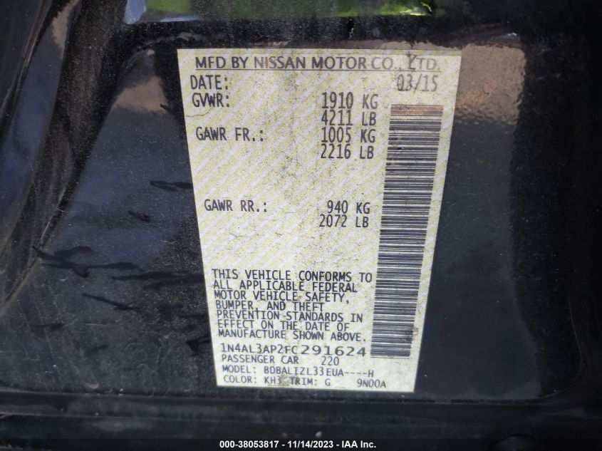 2015 NISSAN ALTIMA 2.5/S/SV/SL - 1N4AL3AP2FC291624