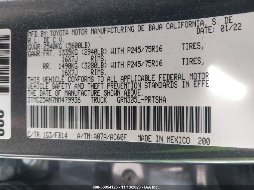 2022 TOYOTA TACOMA DOUBLE CAB/SR/SR5/TRD SPO - 3TMCZ5AN7NM479936