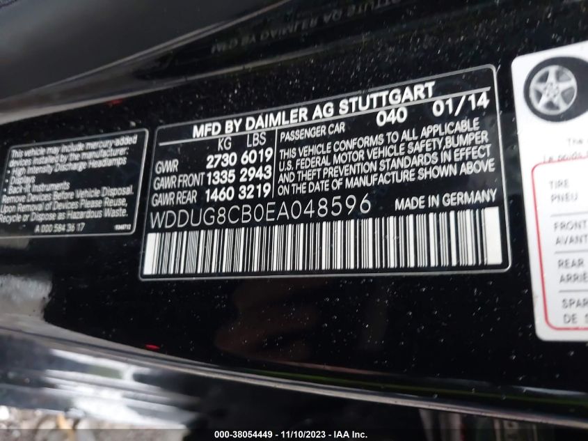 2014 MERCEDES-BENZ S-CLASS S 550 WDDUG8CB0EA048596