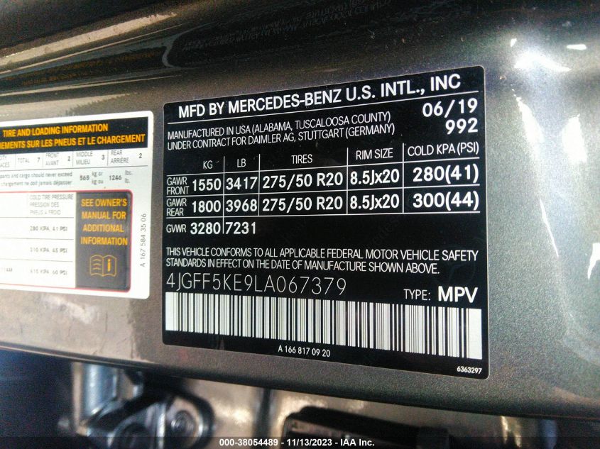 2020 MERCEDES-BENZ GLS 450 4JGFF5KE9LA067379