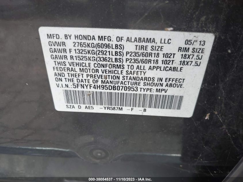 2013 HONDA PILOT TOURING - 5FNYF4H95DB070953