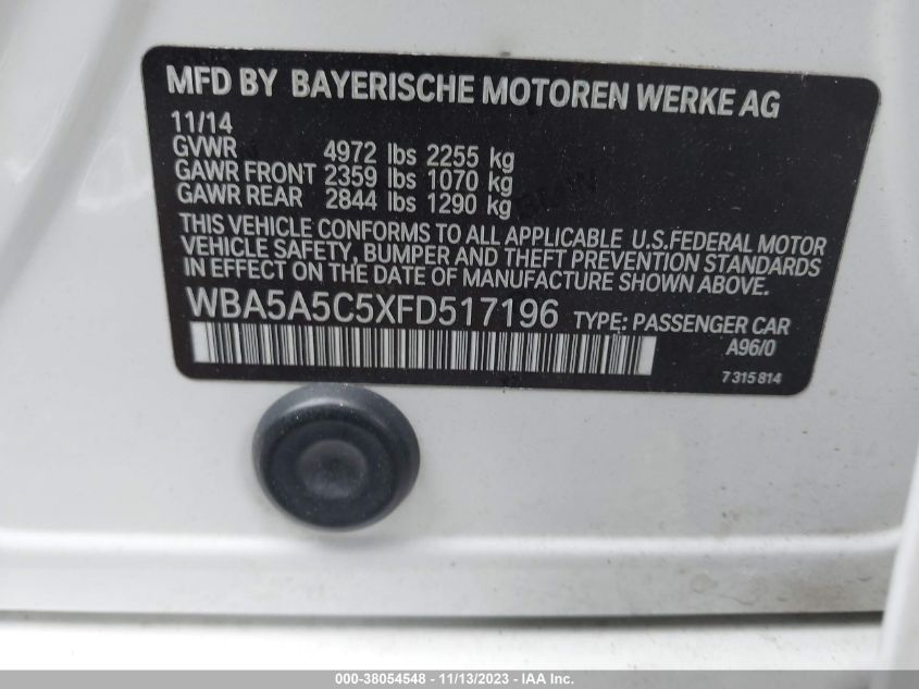 2015 BMW 528I WBA5A5C5XFD517196