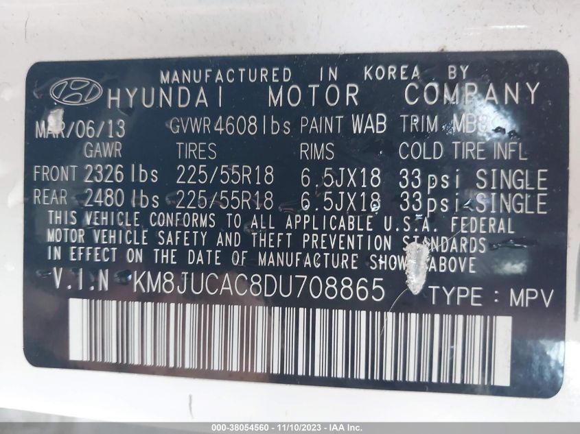 2013 HYUNDAI TUCSON LIMITED - KM8JUCAC8DU708865