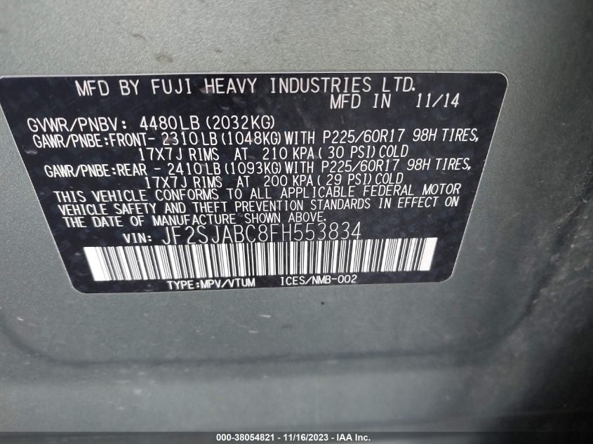 2015 SUBARU FORESTER 2.5I - JF2SJABC8FH553834