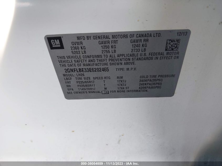 2014 CHEVROLET EQUINOX LT - 2GNFLBE33E6202465