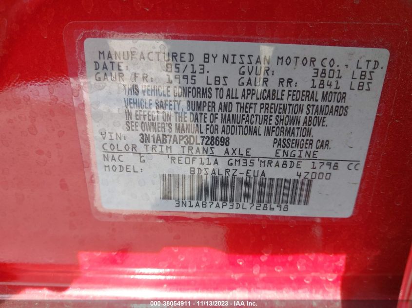 2013 NISSAN SENTRA SR - 3N1AB7AP3DL728698