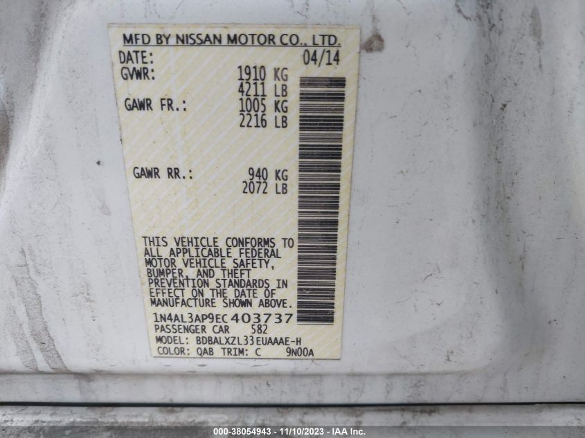 2014 NISSAN ALTIMA 2.5 SL - 1N4AL3AP9EC403737