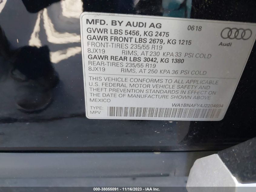 2018 AUDI Q5 PREMIUM PLUS - WA1BNAFY4J2204894