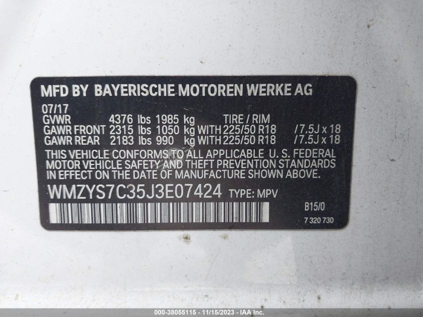 2018 MINI COUNTRYMAN COOPER WMZYS7C35J3E07424