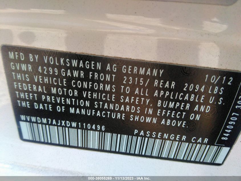2013 VOLKSWAGEN GOLF - WVWDM7AJXDW110496
