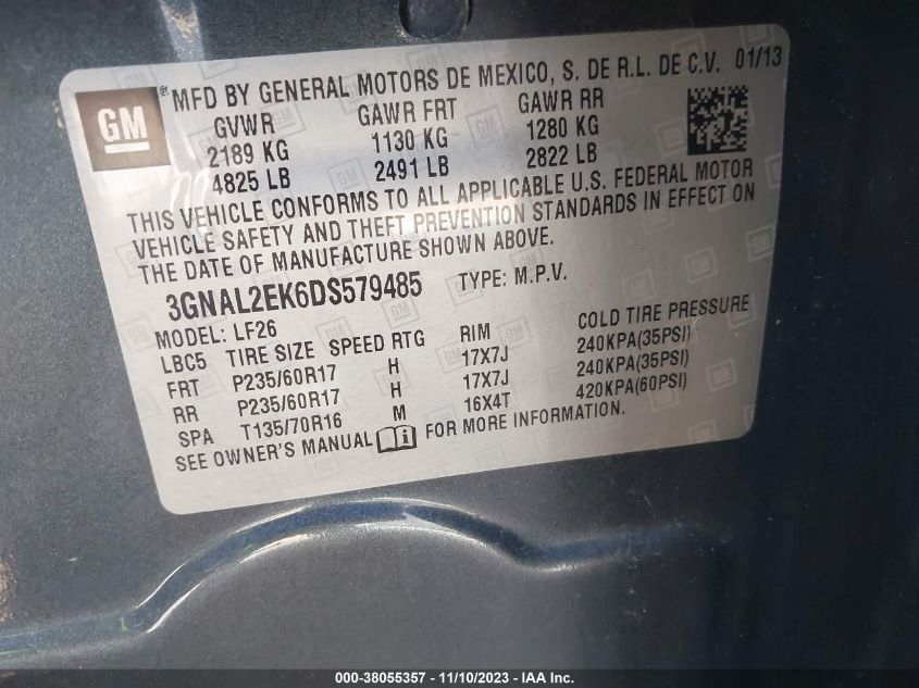 2013 CHEVROLET CAPTIVA SPORT 2LS 3GNAL2EK6DS579485
