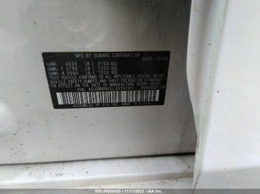 2020 SUBARU LEGACY LIMITED - 4S3BWAN65L3020791