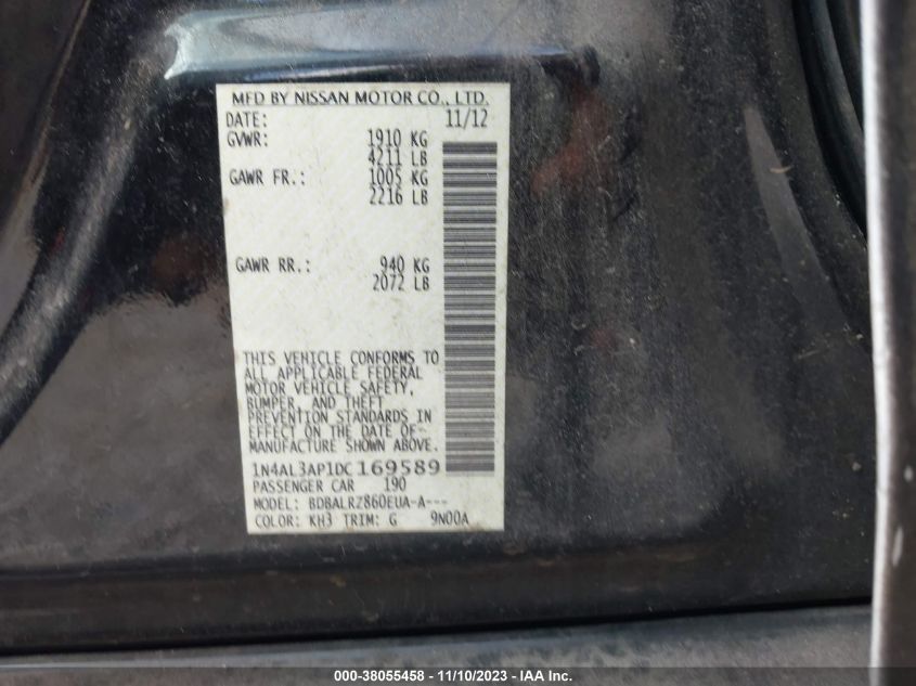2013 NISSAN ALTIMA 2.5/S/SV/SL - 1N4AL3AP1DC169589