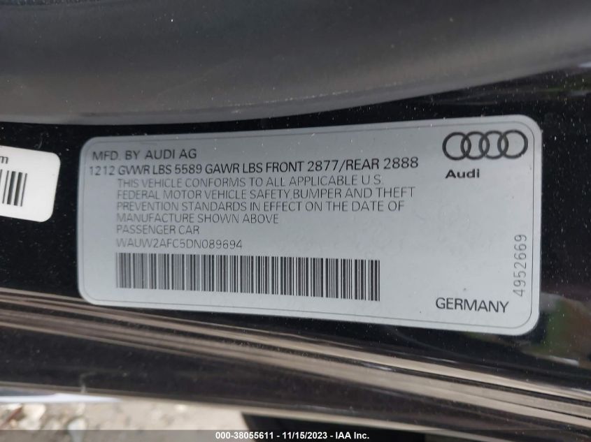 2013 AUDI S7 4.0T PRESTIGE WAUW2AFC5DN089694