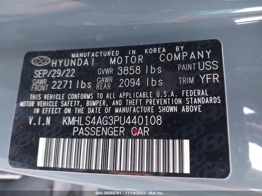 VIN KMHLS4AG3PU440108 2023 HYUNDAI ELANTRA SEL