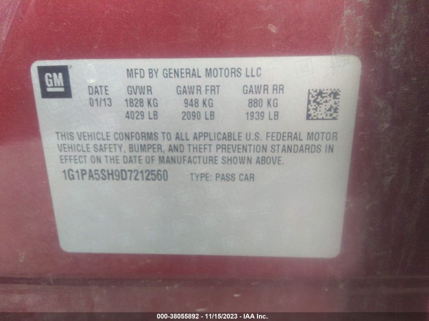2013 CHEVROLET CRUZE LS AUTO - 1G1PA5SH9D7212560