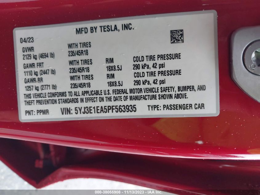 2023 TESLA MODEL 3 REAR-WHEEL DRIVE - 5YJ3E1EA5PF563935
