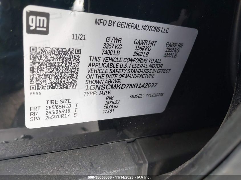2022 CHEVROLET TAHOE C1500  LS - 1GNSCMKD7NR142637