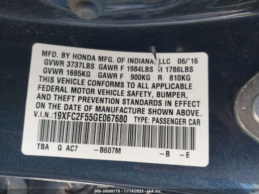 2016 HONDA CIVIC LX - 19XFC2F55GE067680