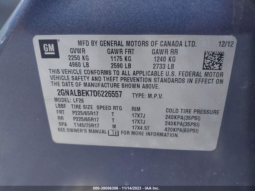 2013 CHEVROLET EQUINOX LS - 2GNALBEK7D6226557