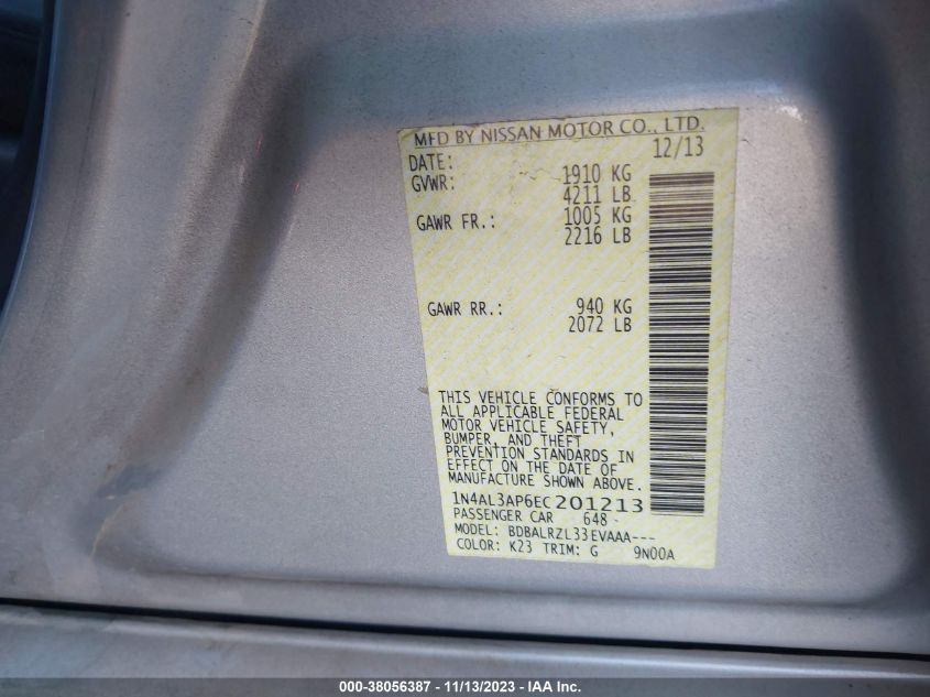 2014 NISSAN ALTIMA 2.5/2.5 S/2.5 SL/2.5 SV - 1N4AL3AP6EC201213