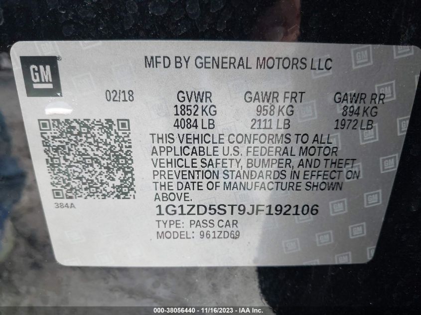 2018 CHEVROLET MALIBU LT - 1G1ZD5ST9JF192106