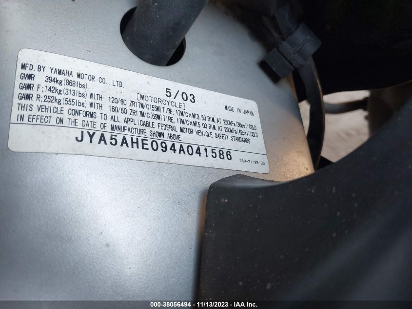 2004 YAMAHA YZF600 R JYA5AHE094A041586