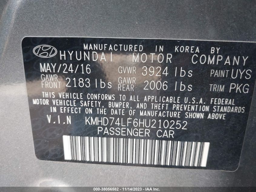 2017 HYUNDAI ELANTRA SE - KMHD74LF6HU210252