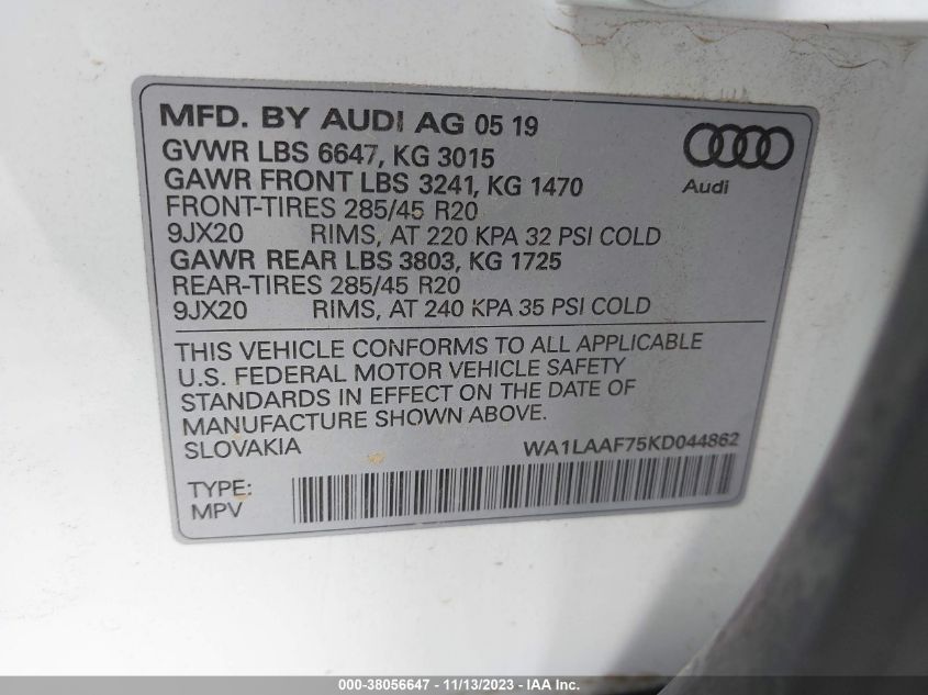 WA1LAAF75KD044862 Audi Q7 55 PREMIUM/55 SE PREMIUM 9