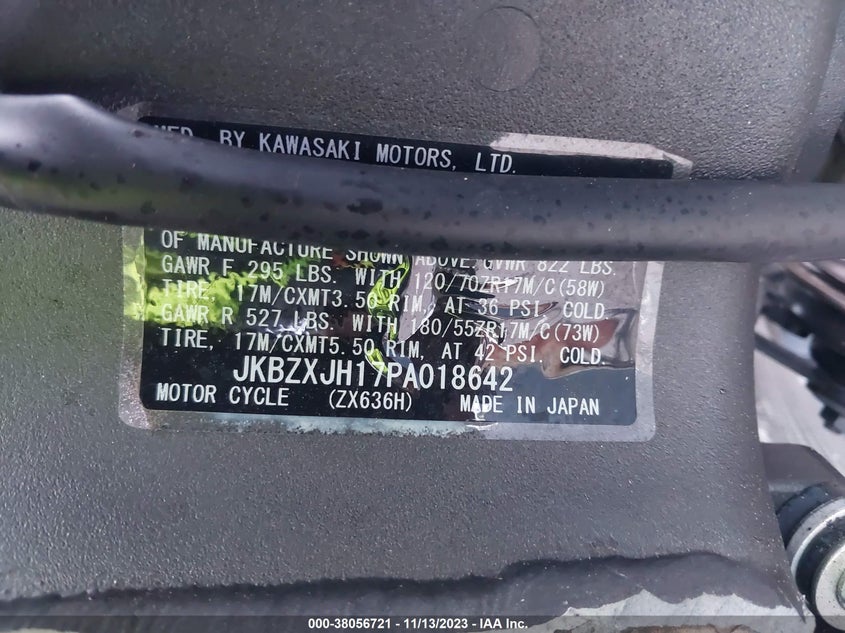 VIN JKBZXJH17PA018642 2023 KAWASAKI ZX636 K