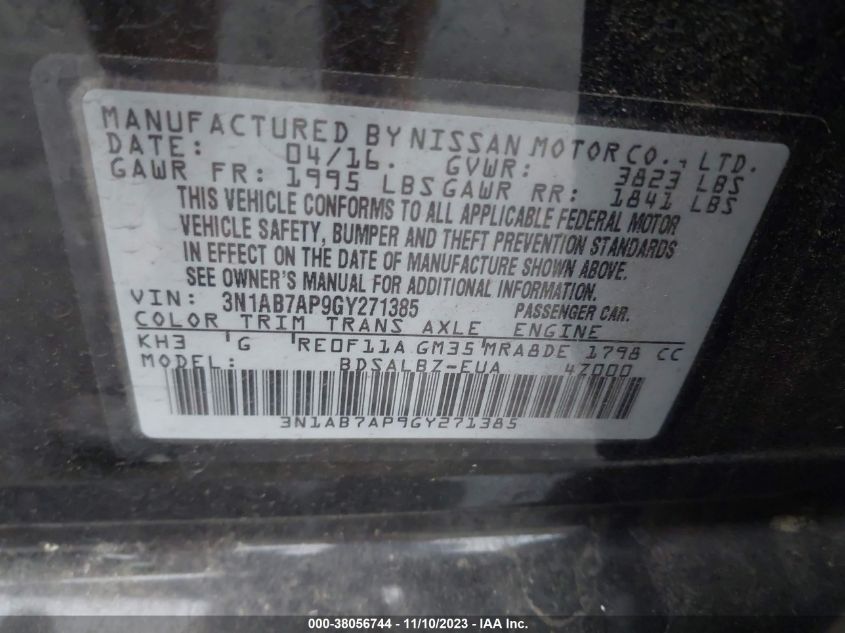2016 NISSAN SENTRA S - 3N1AB7AP9GY271385