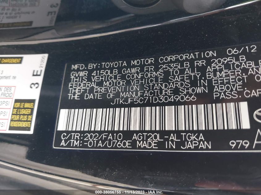 2013 TOYOTA SCION TC - JTKJF5C71D3049066
