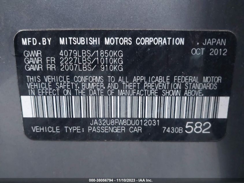 2013 MITSUBISHI LANCER GT - JA32U8FW8DU012031