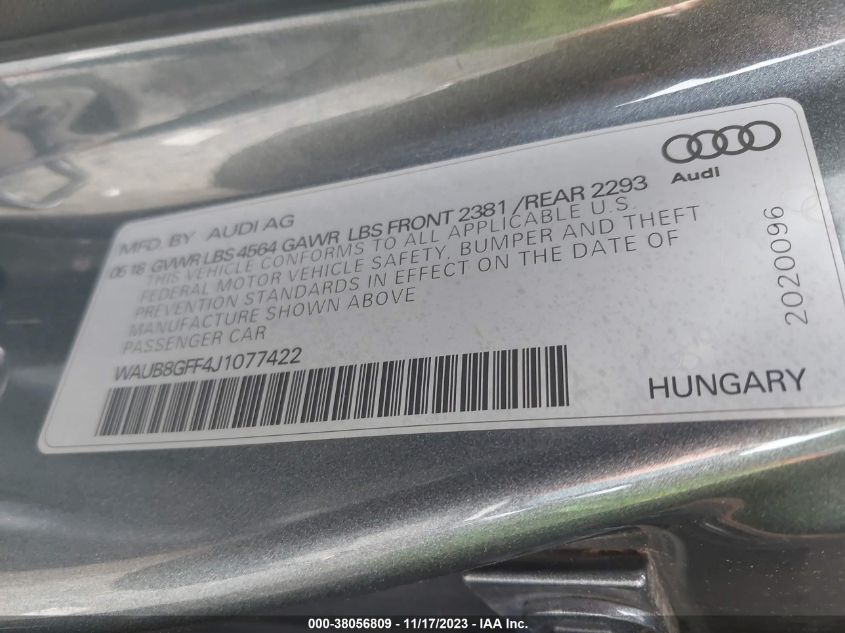 2018 AUDI A3 2.0T TECH PREMIUM/2.0T PREMIUM - WAUB8GFF4J1077422