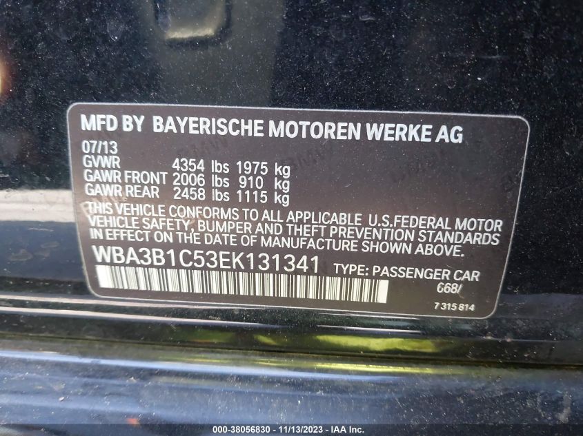 2014 BMW 320I WBA3B1C53EK131341