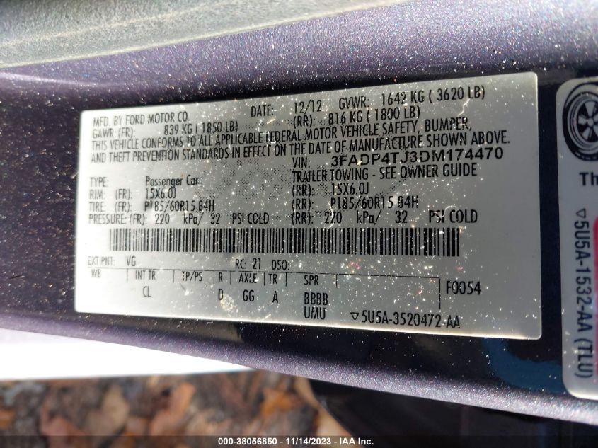 2013 FORD FIESTA S - 3FADP4TJ3DM174470