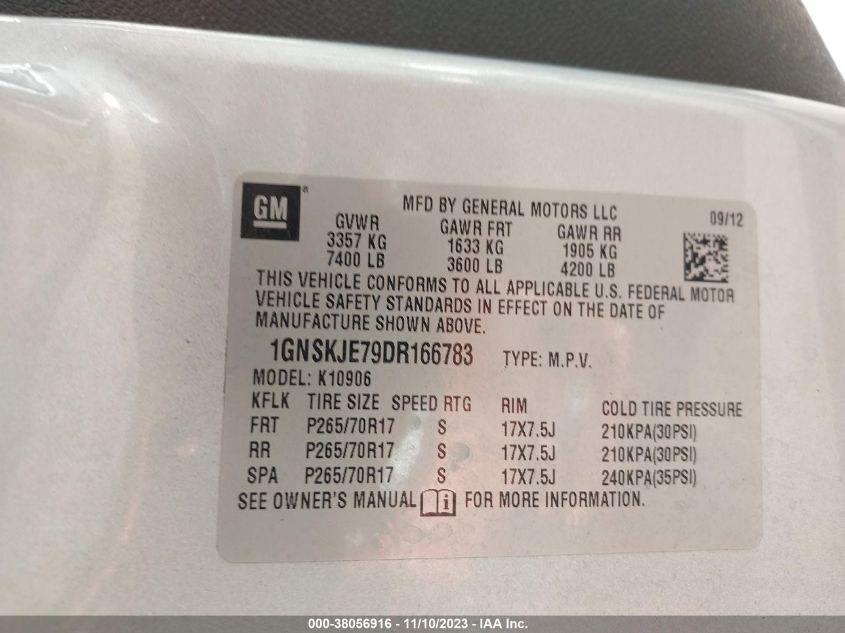 2013 CHEVROLET SUBURBAN 1500 LT 1GNSKJE79DR166783