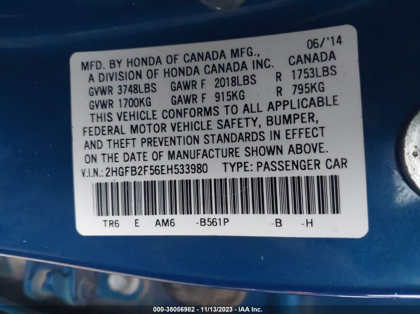 2014 HONDA CIVIC LX - 2HGFB2F56EH533980