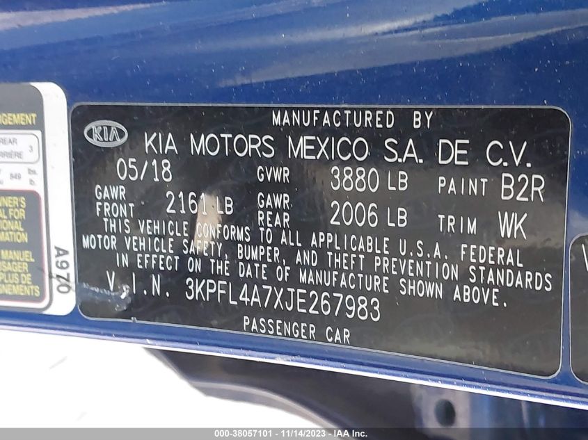 2018 KIA FORTE LX/S - 3KPFL4A7XJE267983