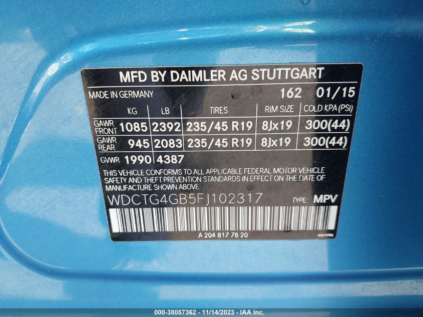 2015 MERCEDES-BENZ GLA 250 4MATIC - WDCTG4GB5FJ102317