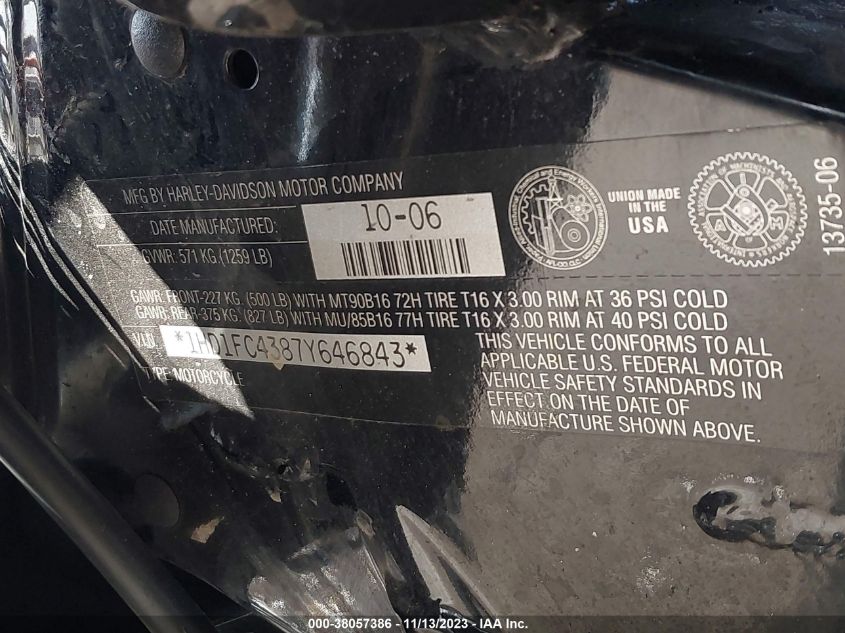 2007 HARLEY-DAVIDSON FLHTCUI - 1HD1FC4387Y646843