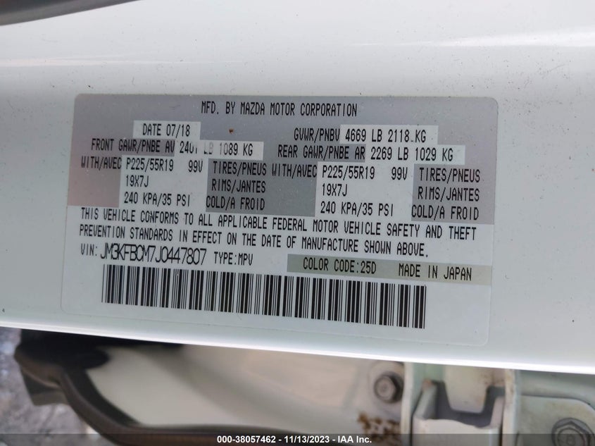 VIN JM3KFBCM7J0447807 2018 MAZDA CX-5 TOURING