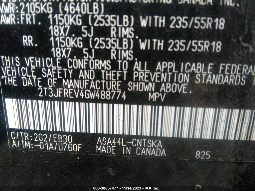2016 TOYOTA RAV4 SE - 2T3JFREV4GW488774