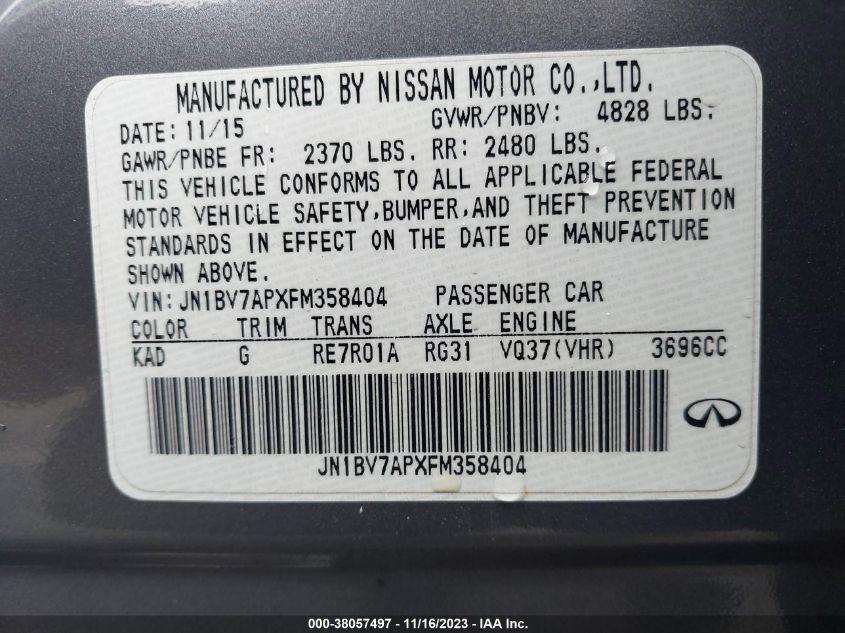 2015 INFINITI Q50 PREMIUM/SPORT - JN1BV7APXFM358404