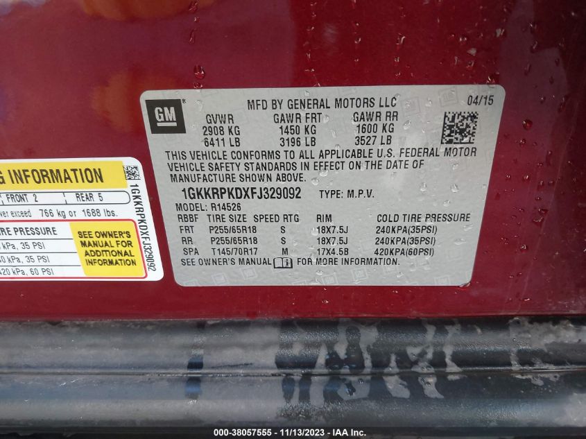 2015 GMC ACADIA SLE-2 - 1GKKRPKDXFJ329092